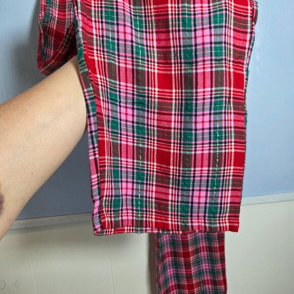 Jaclyn New York Pink Green Red Metallic Button Up Longsleeve Holiday Pajama Set - Picture 9 of 11